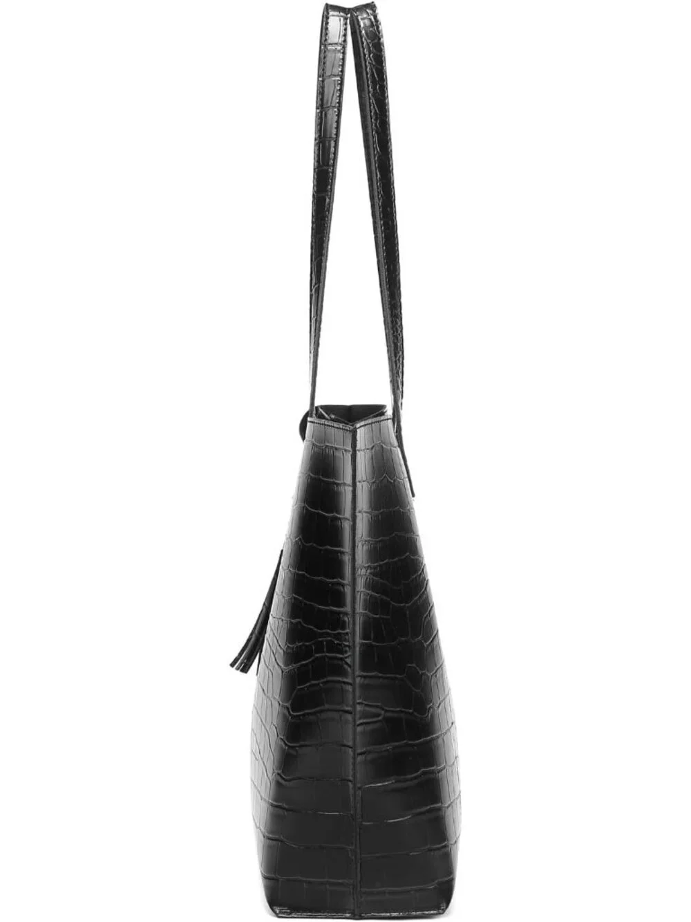 Women's Black-cro Soft Faux Leather Tassel Style Handbag Tote Shoulder Bag